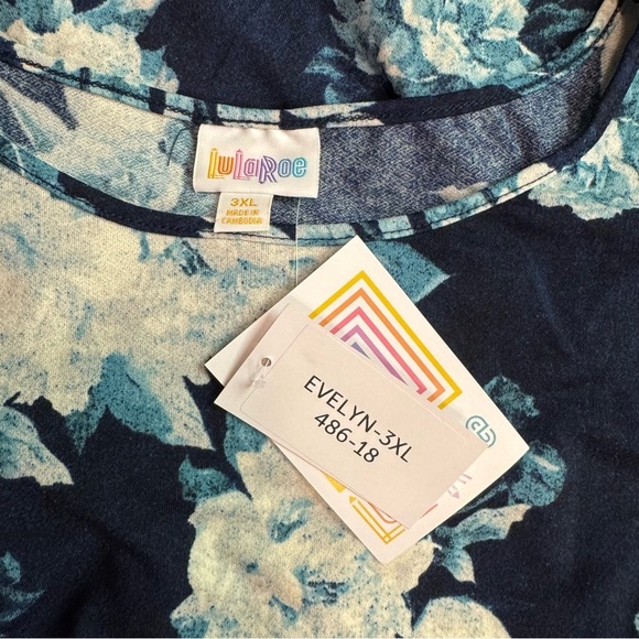 LuLaRoe Navy Blue Floral Evelyn Smock Waist Long Sleeve Maxi Dress Size 3XL NWT - Picture 4 of 8